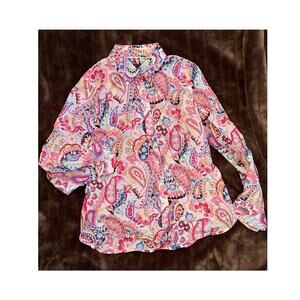 Talbots PS‎ Paisley Floral Ultra Lightweight Semi-Sheer Button Front Blouse